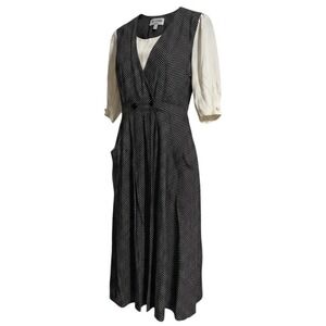 RJ Stevens Petites Vintage Black White Geometric Midi Dress Pockets Size 8